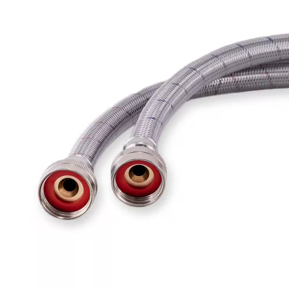 4 Ft. Universal Stainless Steel Washing Machine Hose with Elbow (2-Pack)