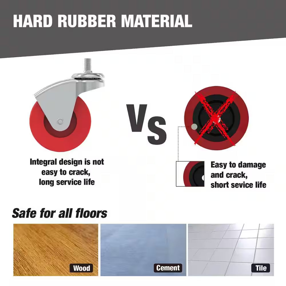 2.5 In. Caster Wheels Set of 6, Heavy Duty 360° Swivel Stem Casters of Garage Mechanics Chair or Creeper