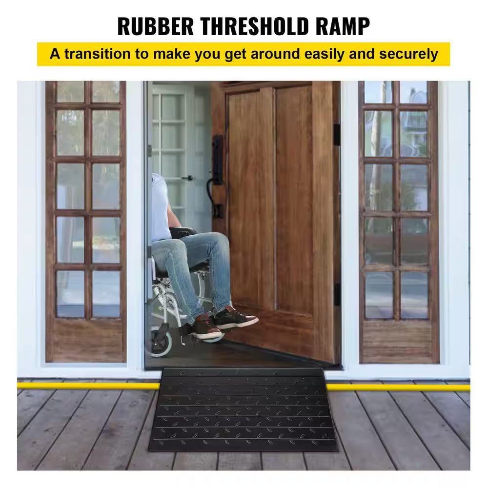 Rubber Threshold Ramp 2,202 Lbs. Load Cap Threshold Ramp Doorway 2.5 In. Rise and 3 Channels for Wheelchair and Scooter