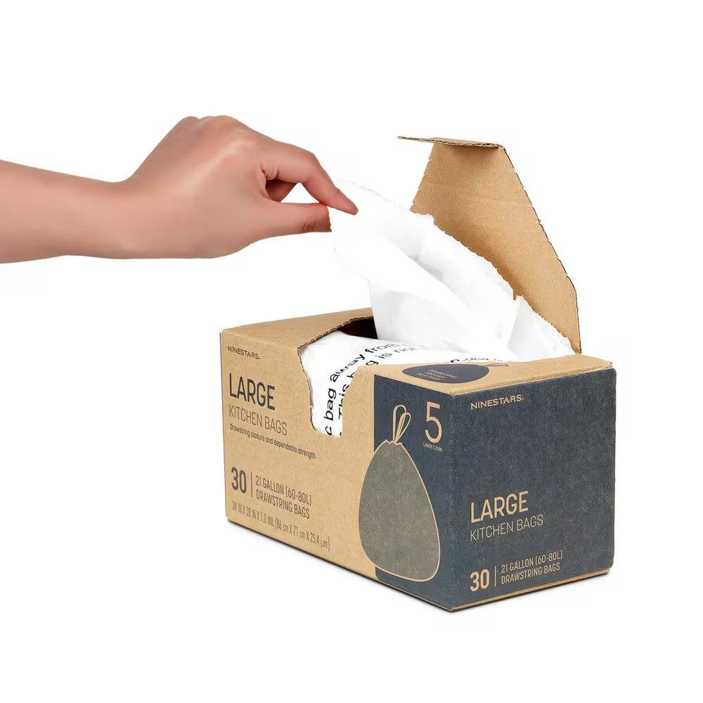 21 Gal. Extra-Strong, Trash Bag with Drawstring Closure, 21 Gal./60-80 L., 30-Counts XL