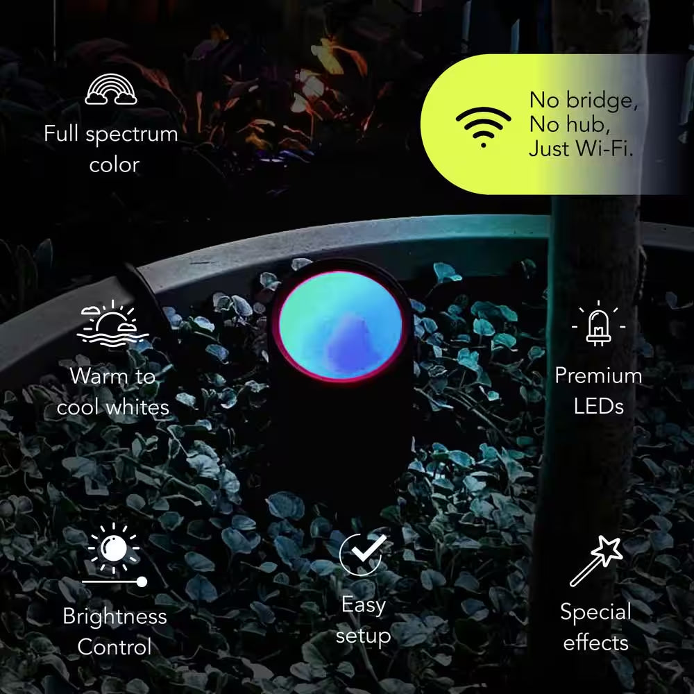 Low Voltage 1600 Lumens Black RGB Integrated LED Smart Wi-Fi Landscape Spotlight, Works W/ Alexa/Hey Google/Homekit/Siri