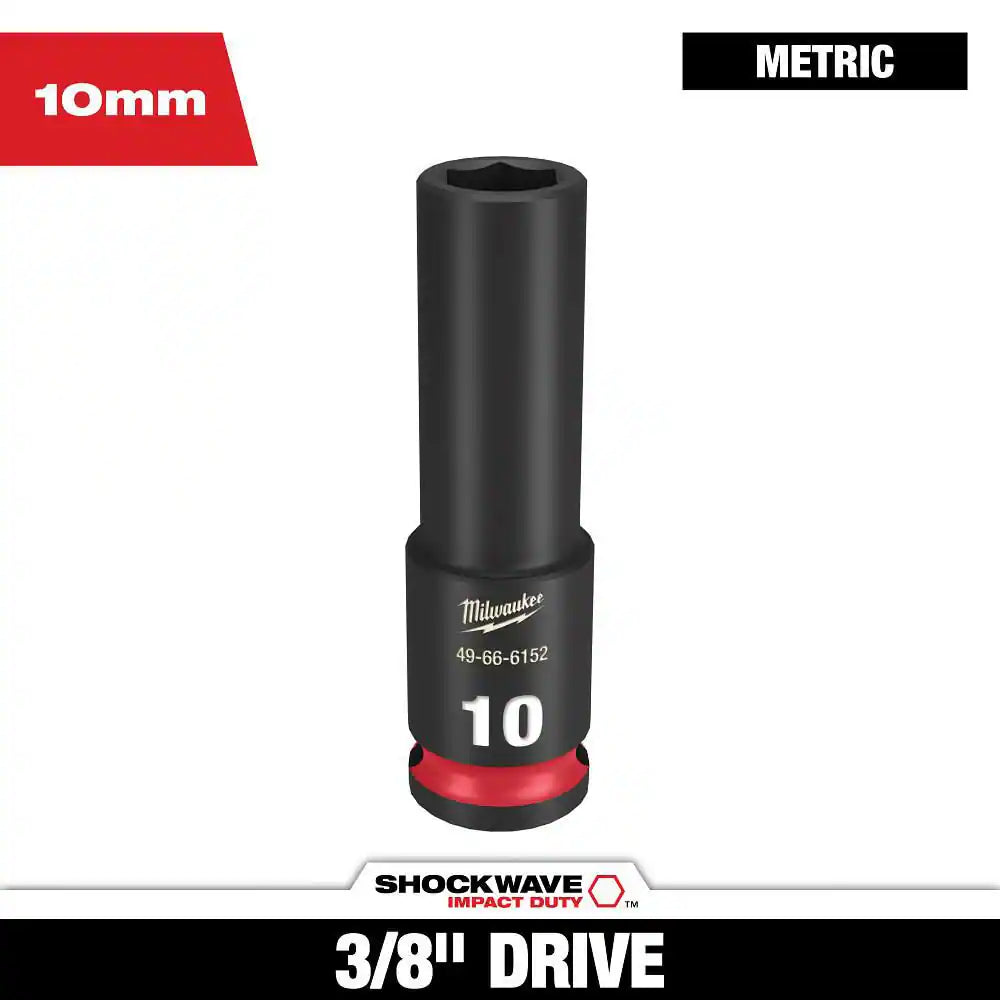 SHOCKWAVE 3/8 In. Drive 10Mm Deep 6 Point Impact Socket (1-Pack)