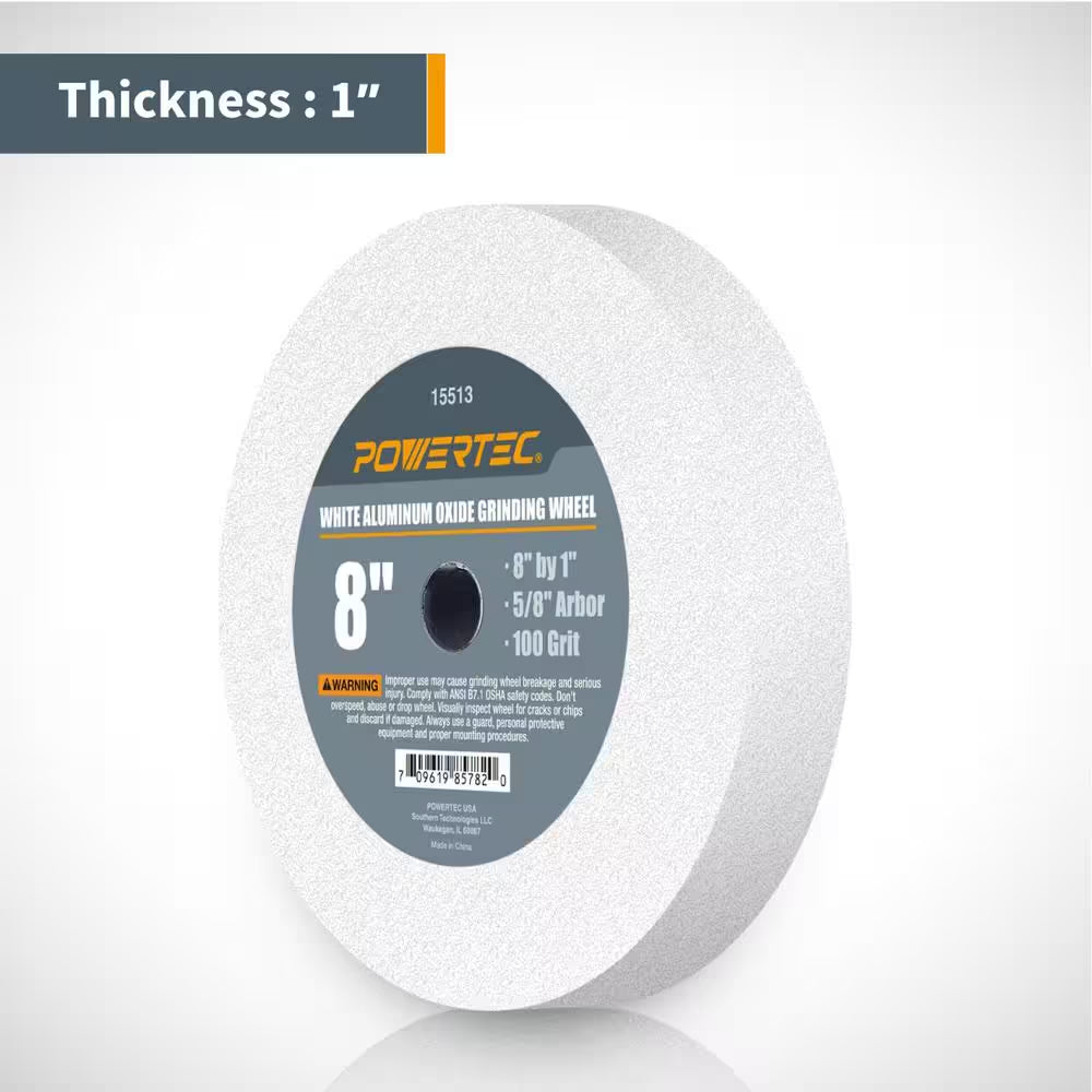 8 In. X 1 In. 100-Grit 5/8 In. Arbor White Aluminum Oxide Grinding Wheel for Bench Grinder