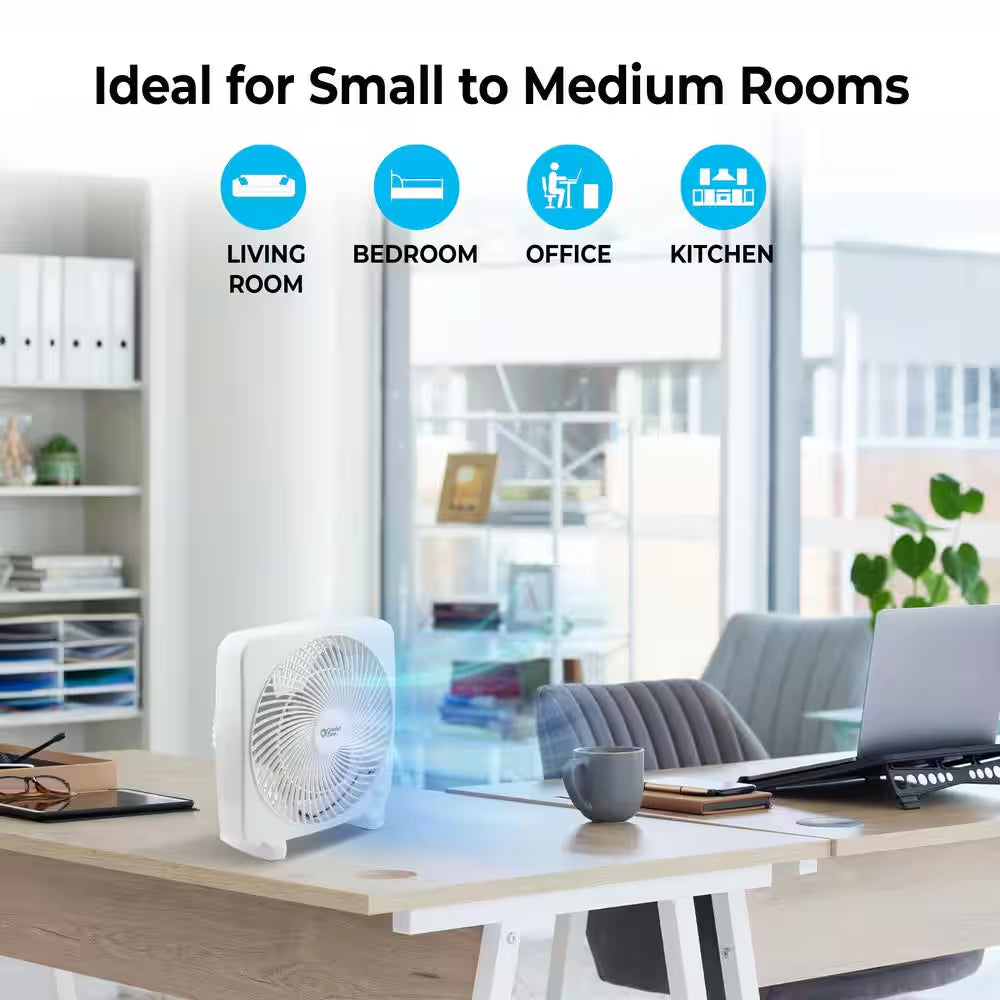 9 In. White Box Fan with 2-Speed Front Control