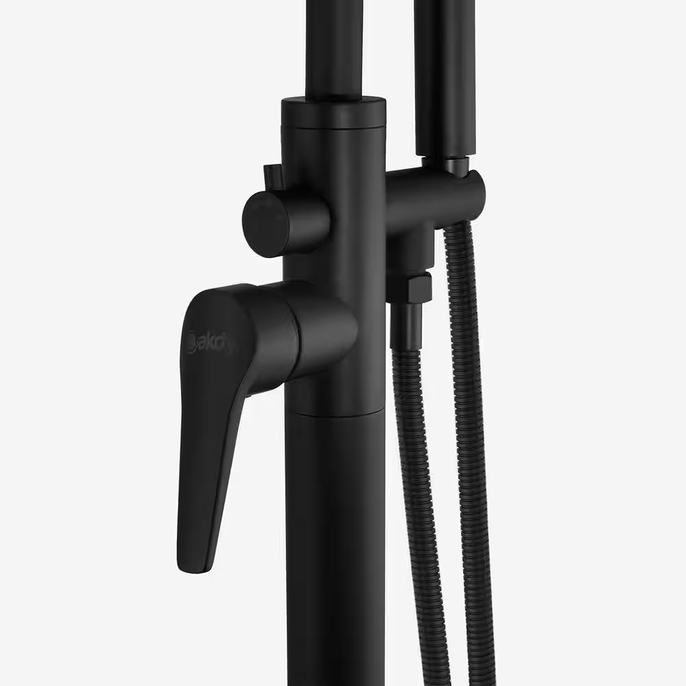 Single-Handle Freestanding Floor Mount Roman Tub Faucet Bathtub Filler with Hand Shower in Matte Black