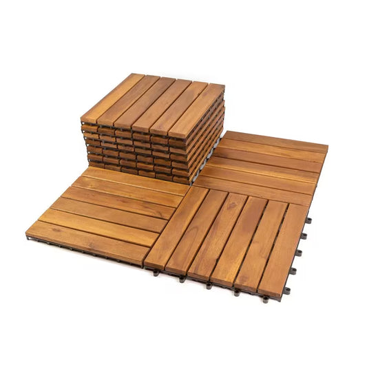 12 In. X 12 In. Acacia Wood Interlocking Flooring Deck Tile Brown 6-Slats, 10-Pack Covering 10 Sq. Ft.
