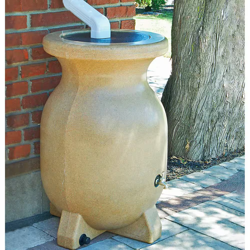 Stone-Look Rain Barrel 55 Gal (210L) Beige, Eco-Friendly Gardening, Water Conservation