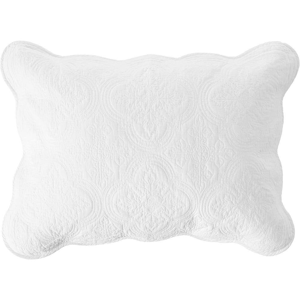 Oversized Victorian Medallion Matelasse Pure Solid 3-Piece White Scalloped Edge Cotton Large Queen Quilt Bedding Set