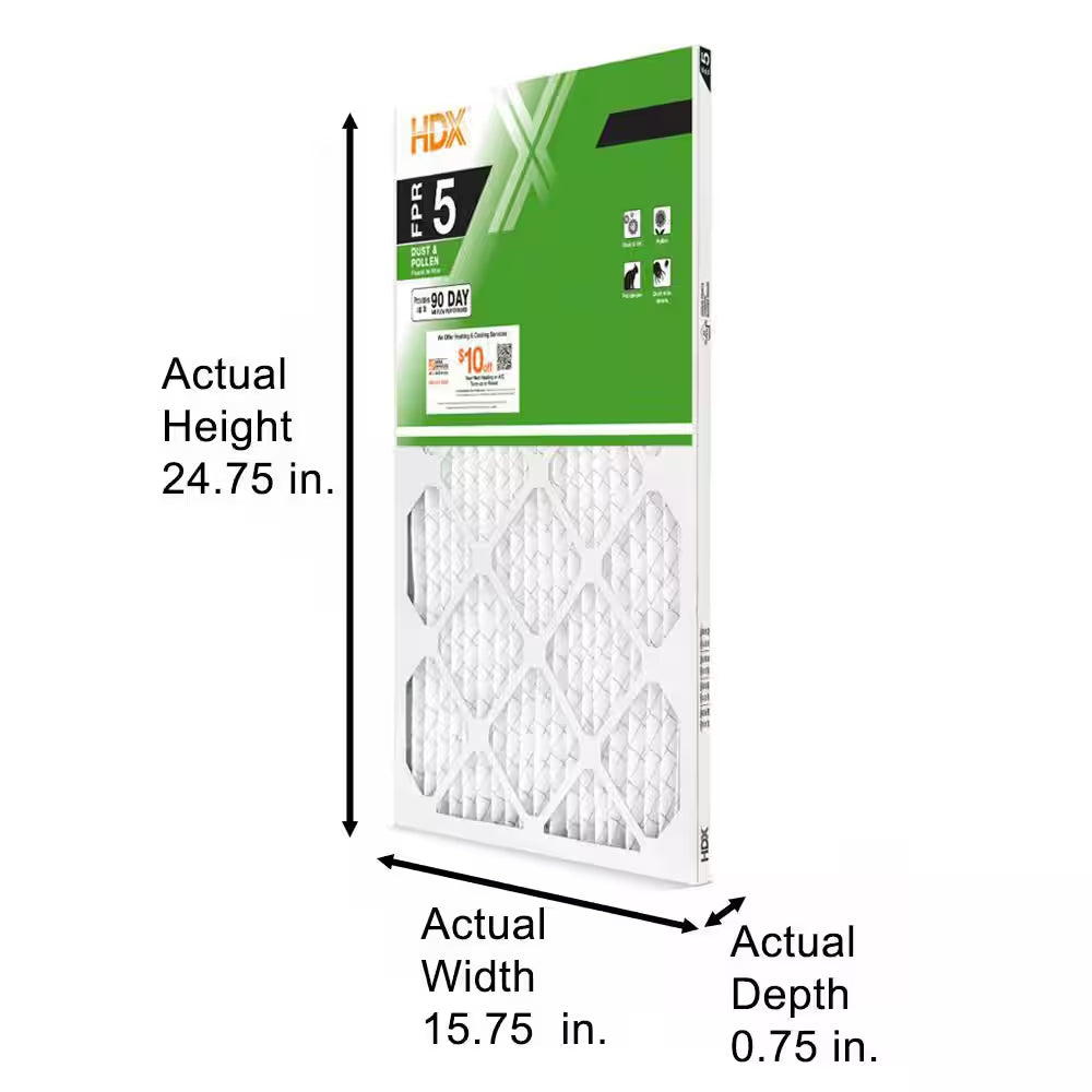 16 In. X 25 In. X 1 In. Standard Pleated Furnace Air Filter FPR 5, MERV 8 (3-Pack)