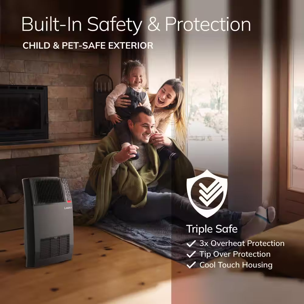 1500-Watt 20 In. Black Electric Console Ceramic Space Heater with Tip-Over Switch, Adjustable Louvers, Timer, Remote