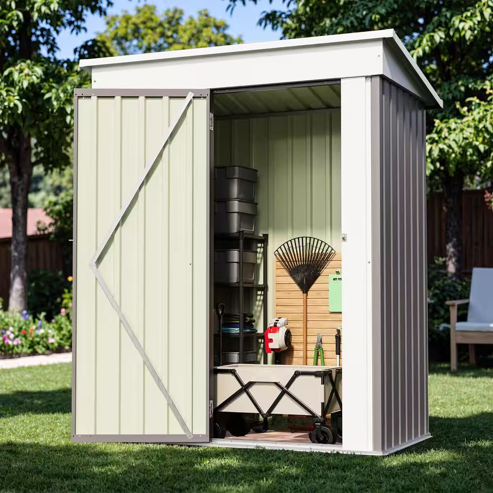 5 Ft. W X 3 Ft. D Outdoor Storage Gray Metal Shed with Sloping Roof and Lockable Door (16 Sq. Ft.)