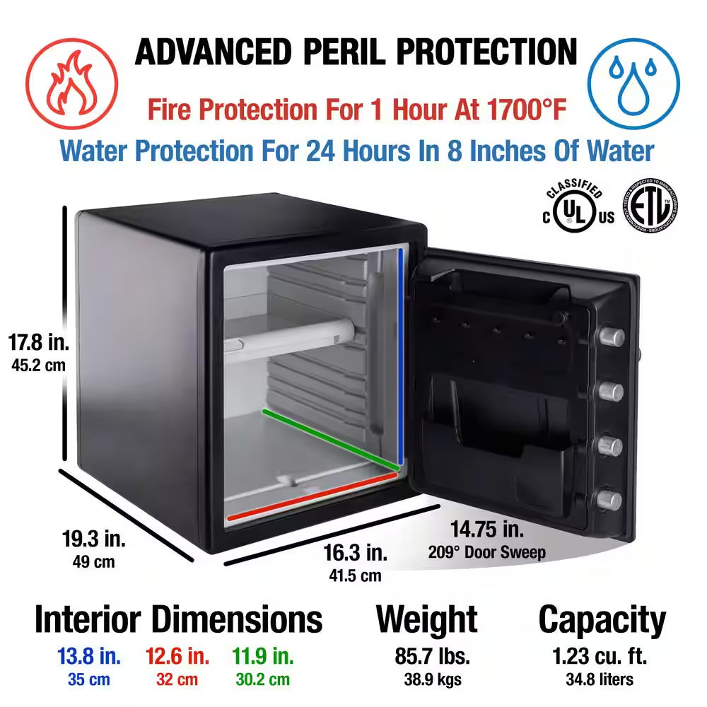 1.2 Cu. Ft. Fireproof & Waterproof Safe with Dial Combination Lock and Dual Key