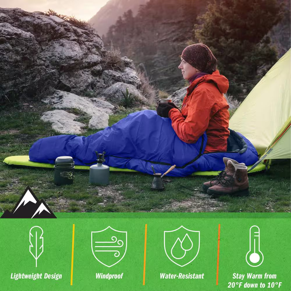 Mummy Sleeping Bag 83 In. L X 28 In. W, Water-Resistant Adult Cold Weather Sleeping Bag Rated to 10°F (Blue)
