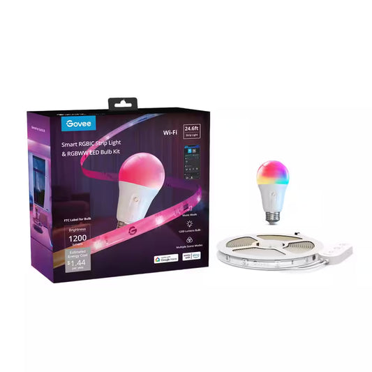 RGBIC Smart Integrated LED 24.6 Ft. Strip Light with 36 Watt Equivalent RGBWW Smart Light Bulb