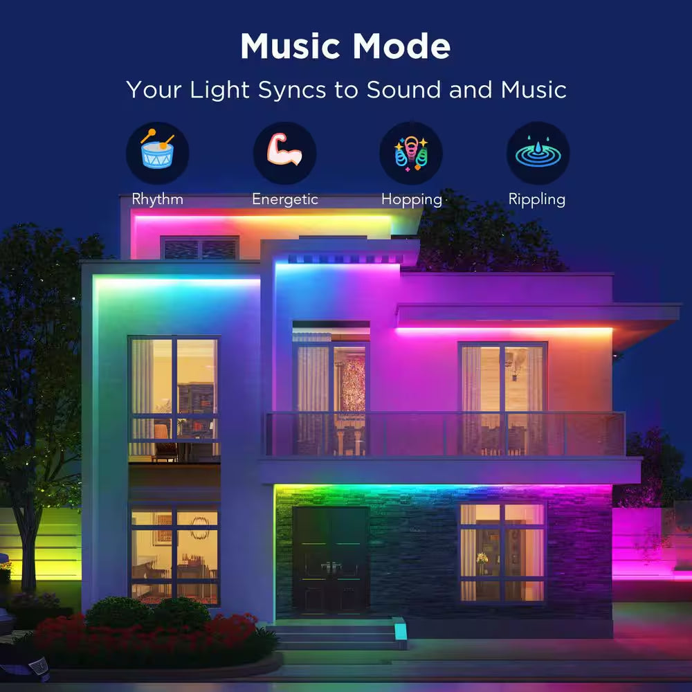 32.8 Ft. Outdoor Plug-In Integrated LED Novelty RGBIC with White Lighting Wi-Fi Enabled String -Light