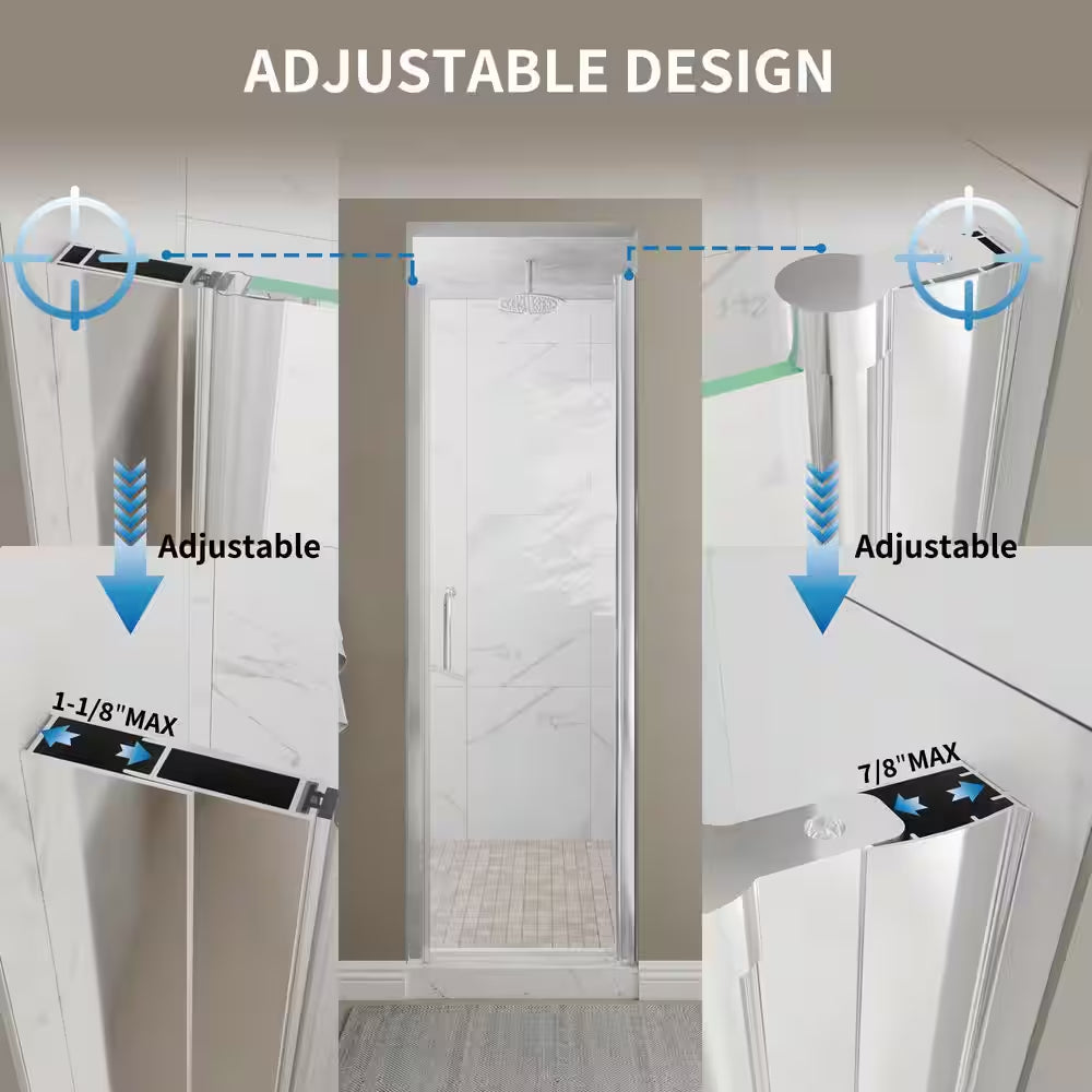 24-26 In. W X 72 In.H Frameless Pivot Shower Door in Chrome with Clear Glass