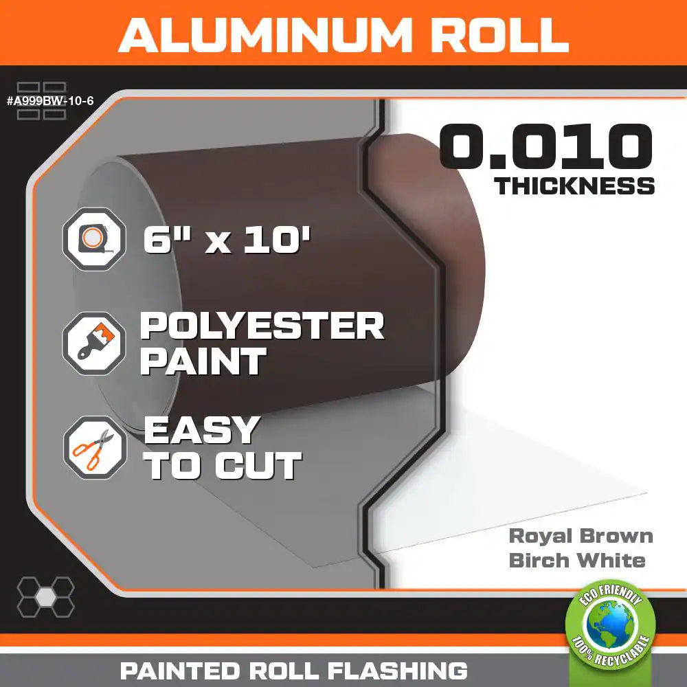 6 In. X 10 Ft. Brown/White Aluminum Roll Valley Flashing