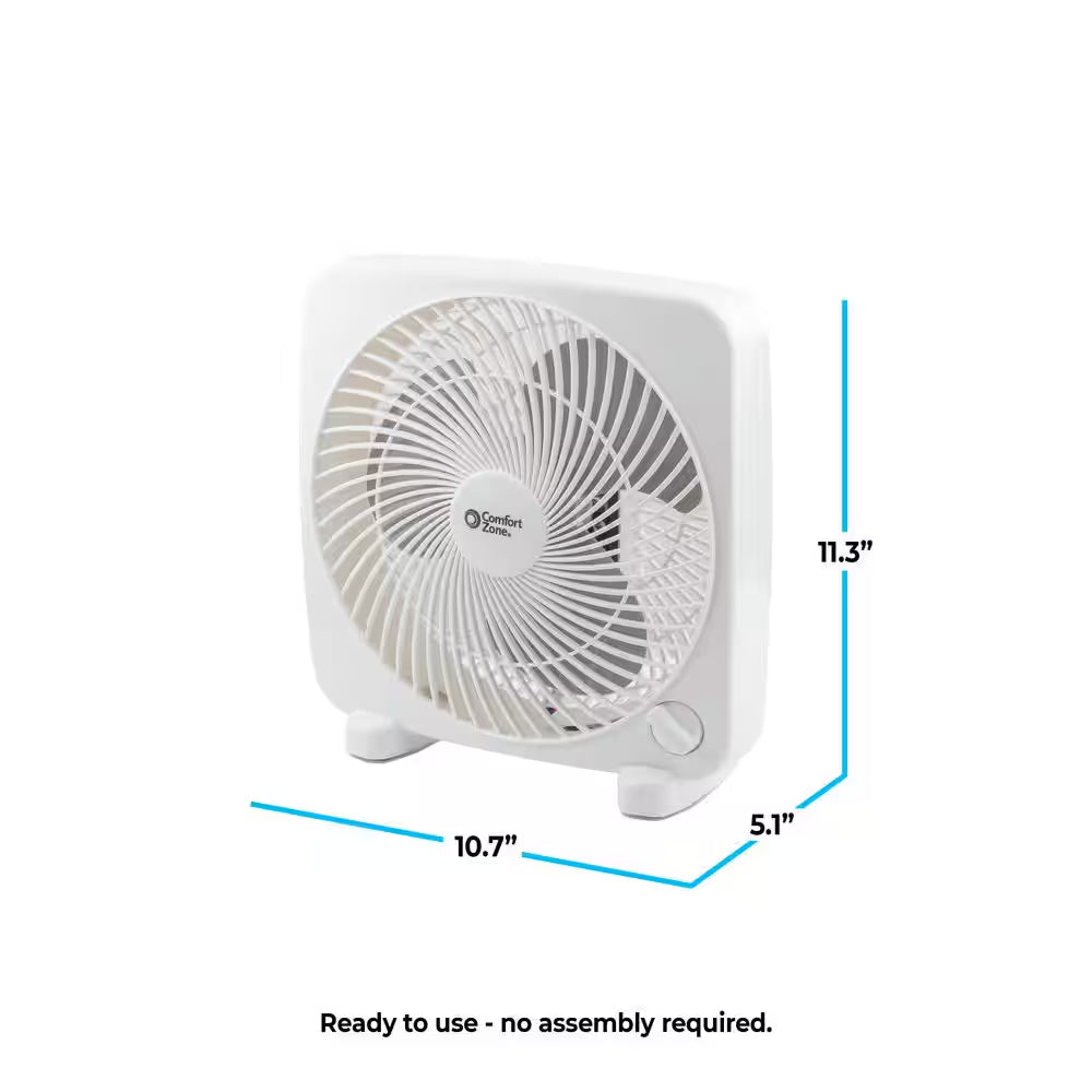 9 In. White Box Fan with 2-Speed Front Control