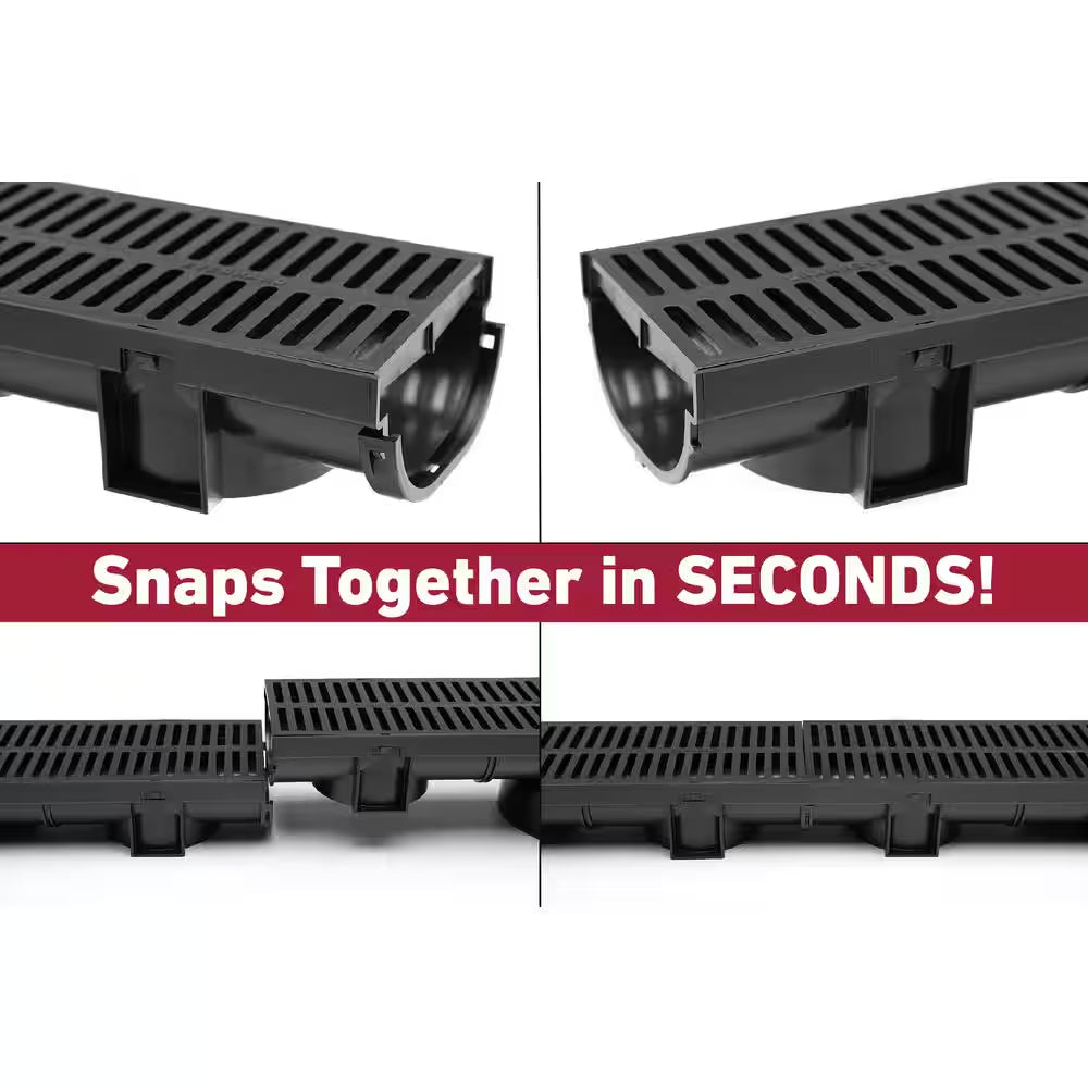 Compact Series 5.4 In. W X 3.2 In. D X 39.4 In. L Trench and Channel Drain with Black Grate