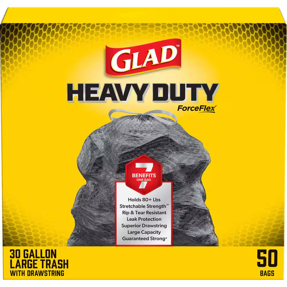 30 Gal. Heavy Duty Large Drawstring Outdoor Unscented Black Trash Bags (50-Count)