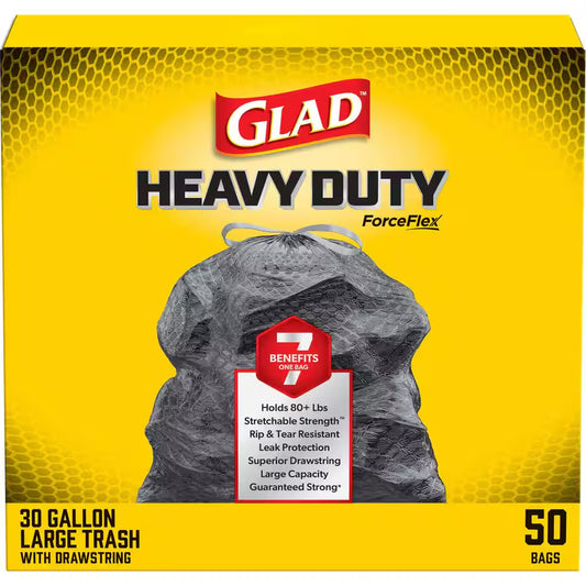 30 Gal. Heavy Duty Large Drawstring Outdoor Unscented Black Trash Bags (50-Count)