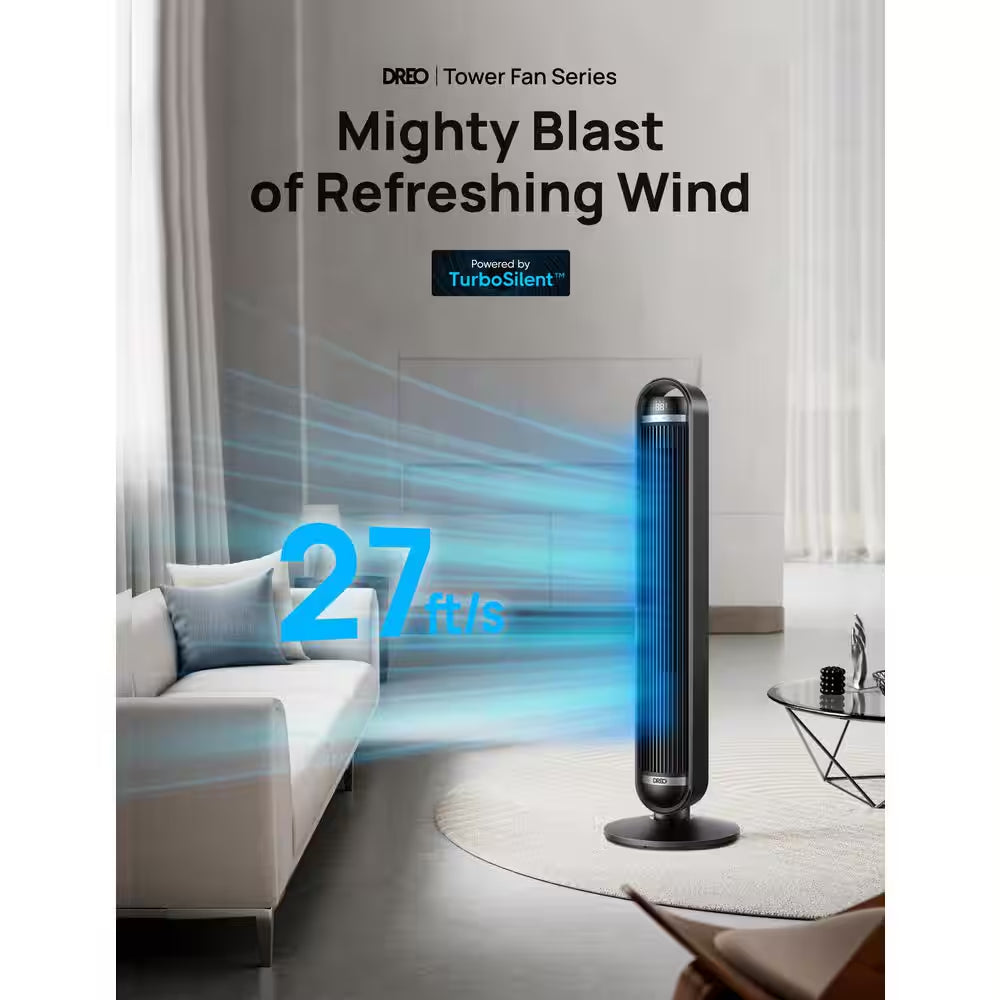 Smart Cruiser 42 In. 9 Fan Speeds Tower Fan in Black with Quiet DC Motor, Wi-Fi, Voice Control and Remote