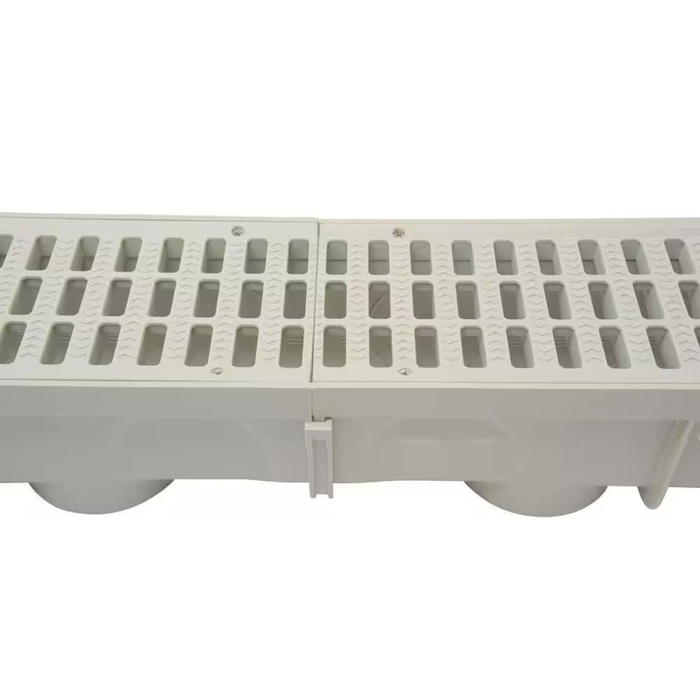 5 In. Pro Series Channel Drain Kit 5-1/2 In. X 39-3/8 In. Deep Channel, Gray Grates, End Caps/Outlet (6-Pack=19.7 Ft.)