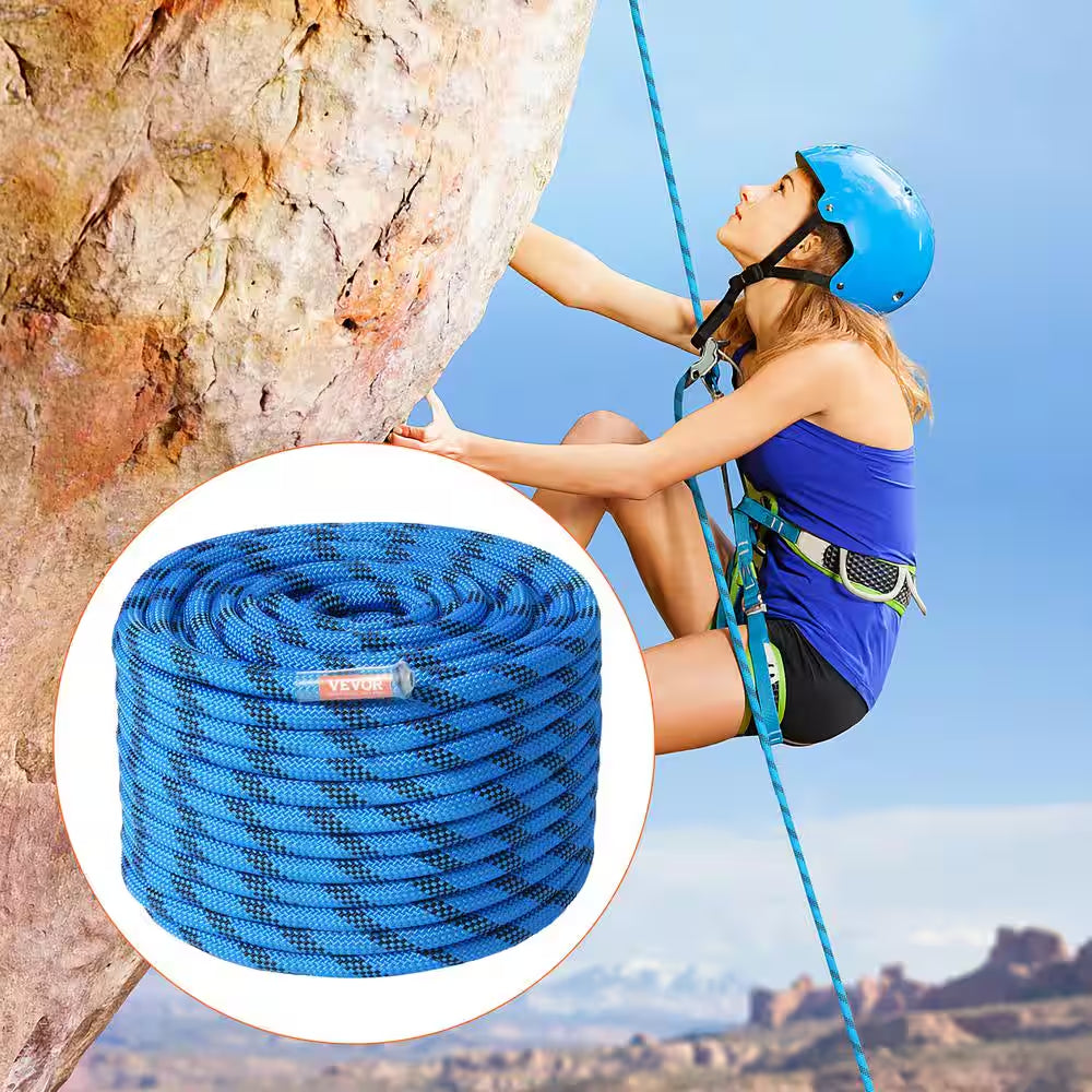12.7 Mm Static Climbing Rope, 38 M, 125 Ft. Outdoor Rock Climbing Rope 30 KN Breaking Tension, Fiber Rope, Blue