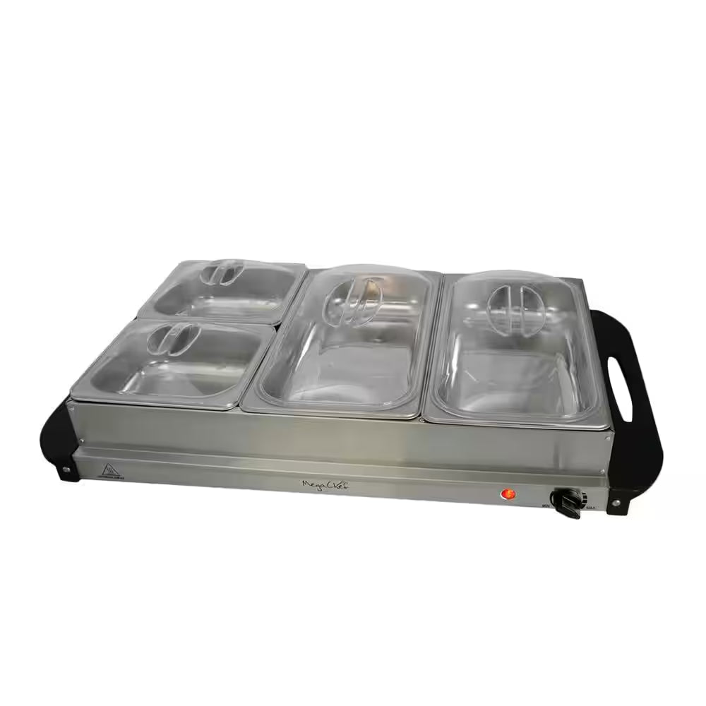 2.5 L Stainless Steel Warming Tray with 4 Crocks
