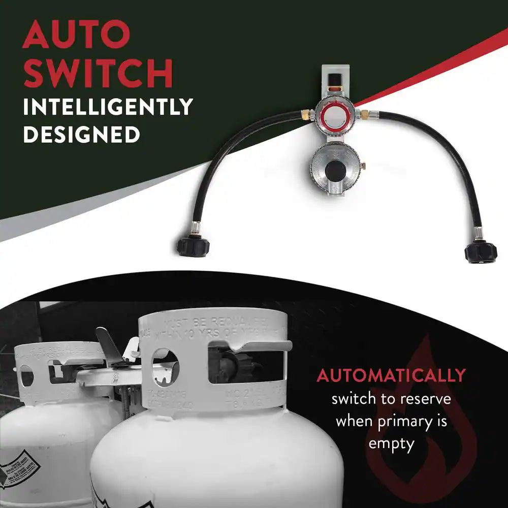 2-Stage Auto Changeover LP Propane Gas Regulator with Two 12 Inch Pigtails