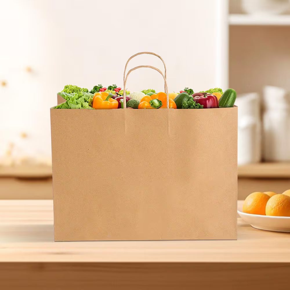 100-Pack Kraft Paper Bags W/ Handles, 16 X 6 X 12 In. Large Reusable and Recyclable, 3 Lbs. Capacity Bags, 2.5Lb.