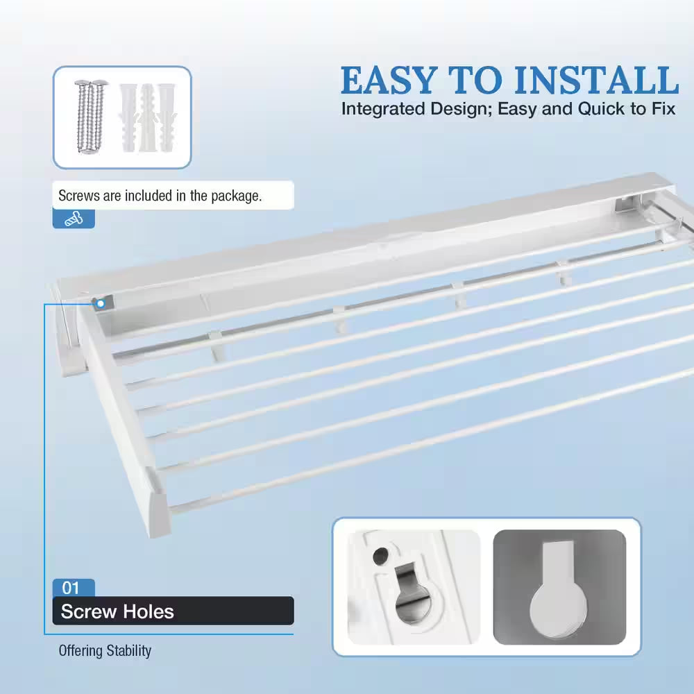 4.2 In. X 33 In. X 17 In. White Metal Wall Mounted Foldable Clothes Towels Drying Rack