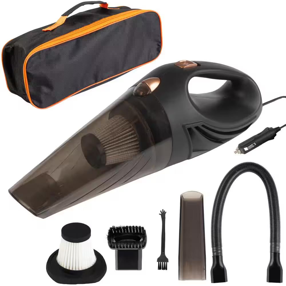 12V High-Powered Handheld Vacuum with Detailing Attachments - Travel Case Included for Car or Home