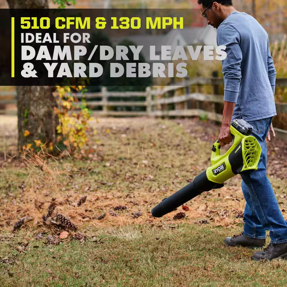 ONE+ HP 18V Brushless 16 In. Cordless Battery Walk behind Push Lawn Mower & Blower W/ (2) 4.0 Ah Batteries & (1) Charger