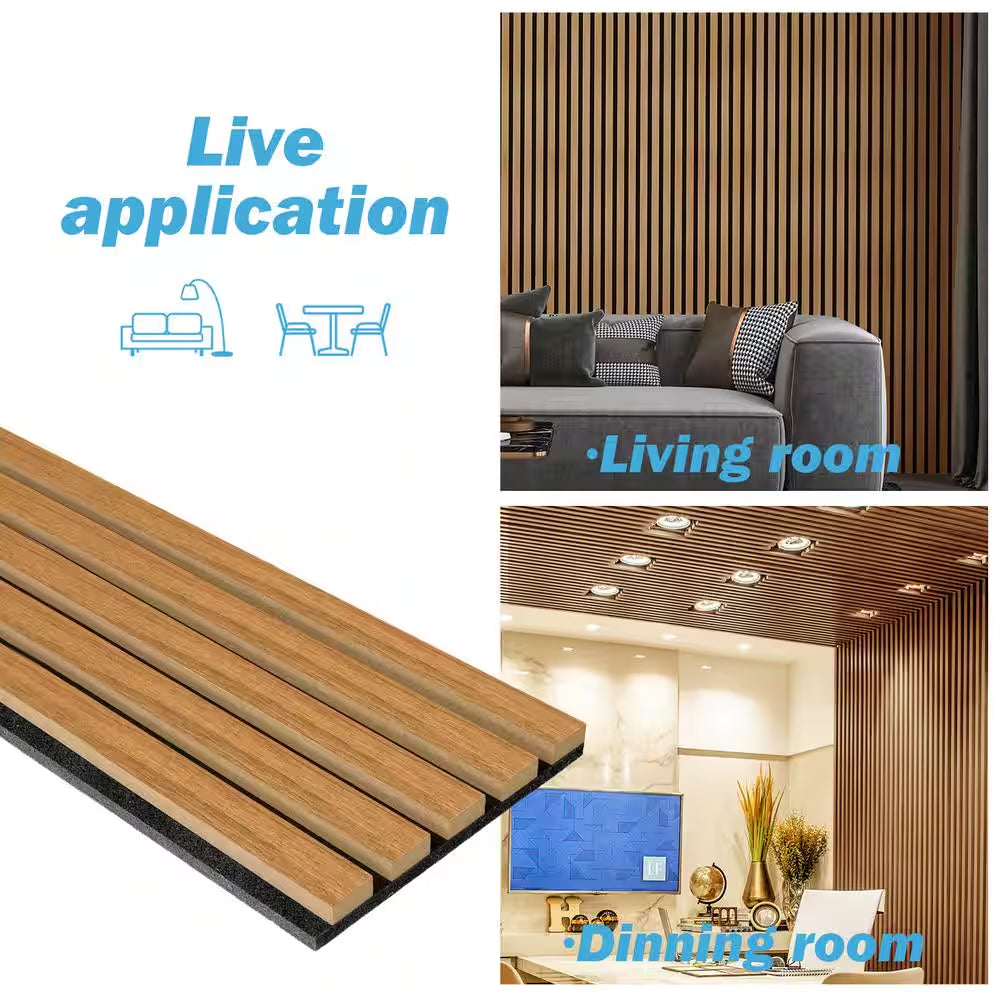 3/5 Ft. X 8 Ft. X 4/5 In. Wood Slat Acoustic Panels, MDF Decorative Teak Wall Paneling (4-Piece/21 Sq. Ft.)