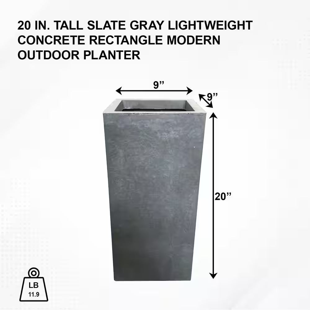 20 In. Tall Slate Gray Lightweight Concrete Rectangle Modern Outdoor Planter