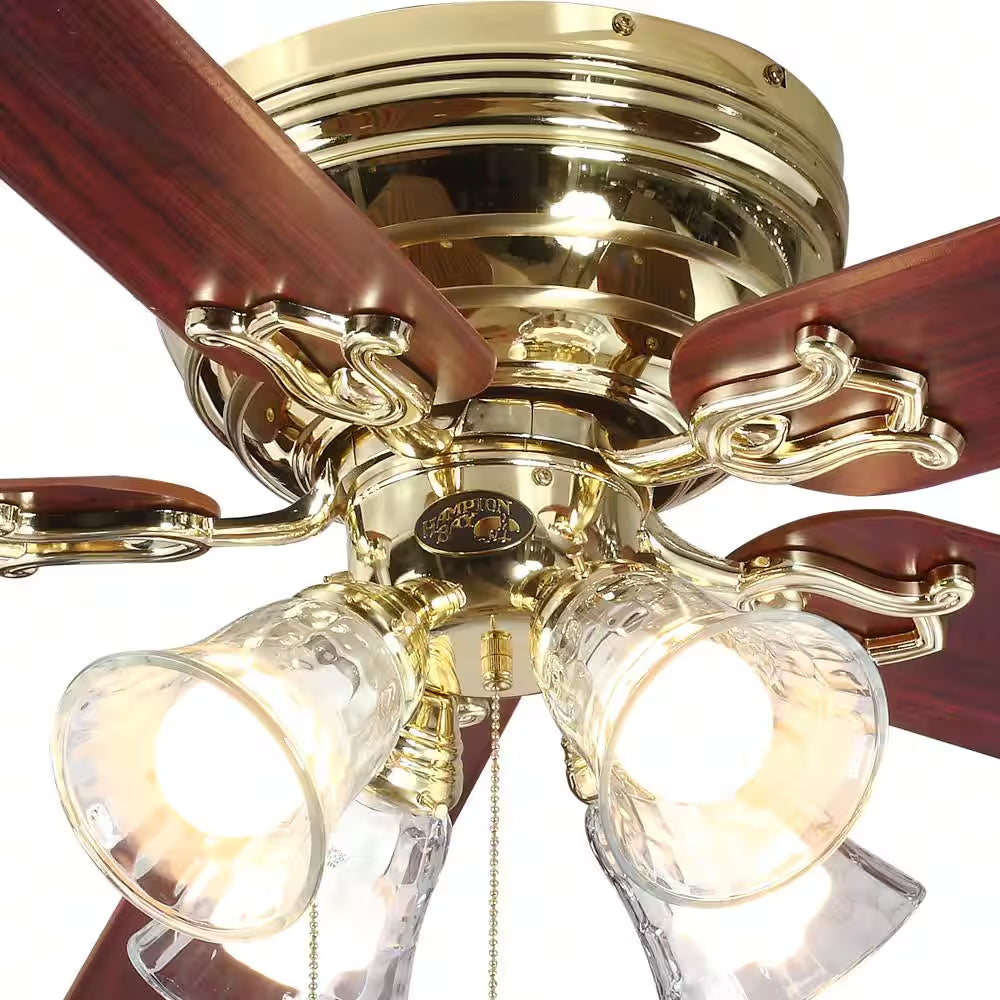 Carriage House 52 In. Indoor LED Polished Brass Ceiling Fan with Light Kit, Reversible Motor and Reversible Blades