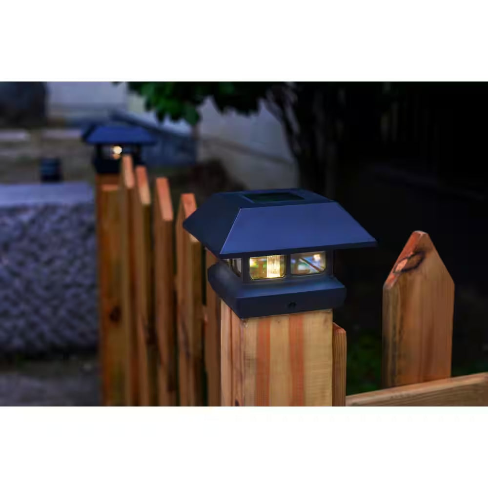 4 In. X 4 In. (3.5 X 3.5 Post Size) 7 Lumens Black Plastic Solar Post Cap