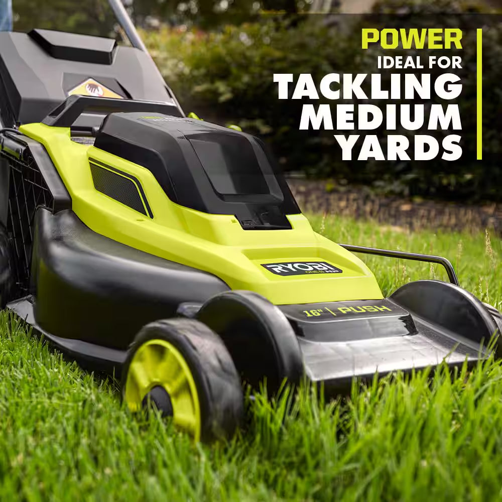 ONE+ HP 18V Brushless 16 In. Cordless Battery Walk behind Push Lawn Mower & Blower W/ (2) 4.0 Ah Batteries & (1) Charger