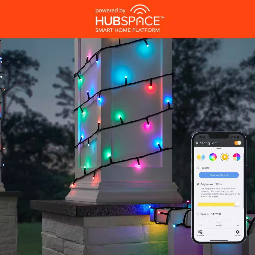 100-Light 40 Ft. Indoor/Outdoor Plug-In Integrated LED RGB Color Changing Novelty String Light Powered by Hubspace