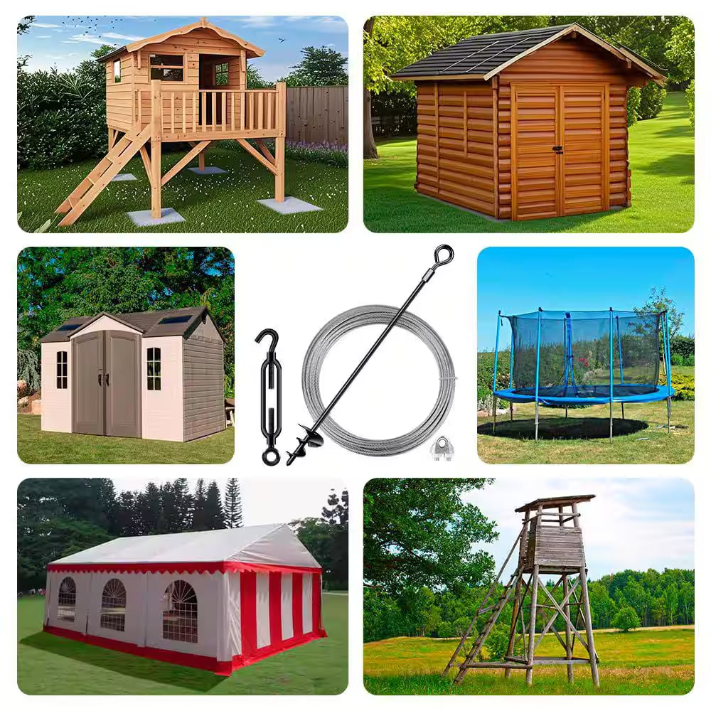 14 In. 8 Pack Ground Anchors W/ 1/8 In. Galvanized Cable Shed Anchor Kit Sheds Car Ports Swing Sets (14 In. of 8 Piece)