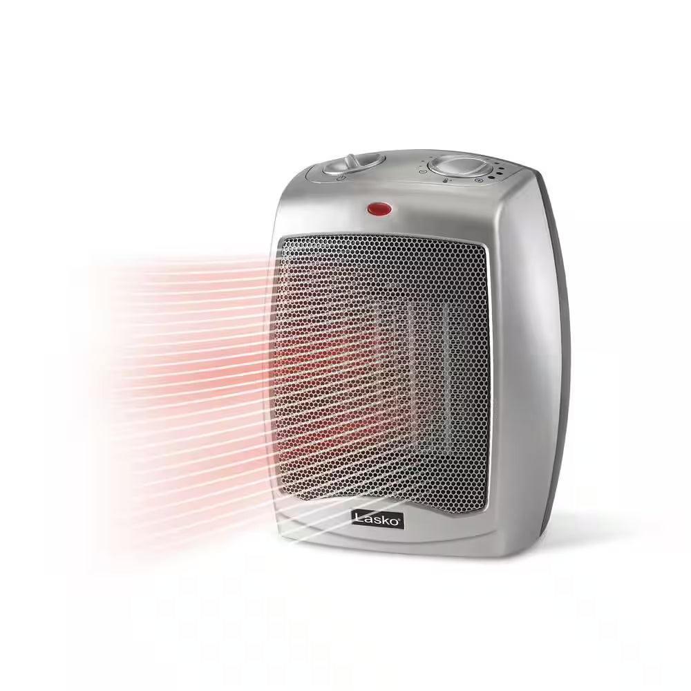 1500W 9.2 In. Gray Electric Tabletop Ceramic Space Heater with Adjustable Thermostat and Overheat Protection