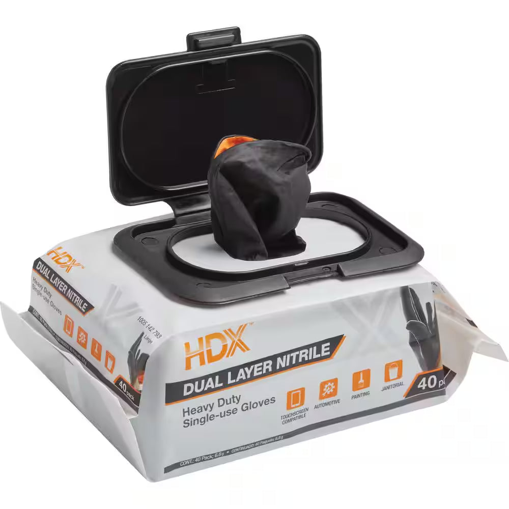 Pop-N-Go Black Disposable Heavy Duty Nitrile Gloves, Size Large (40-Count)