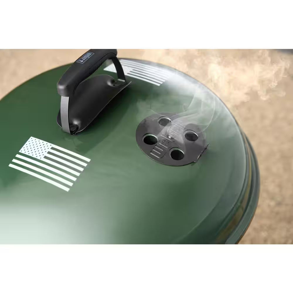 Original Kettle 22 In. Charcoal Grill American Flag in Green with One-Touch Cleaning System