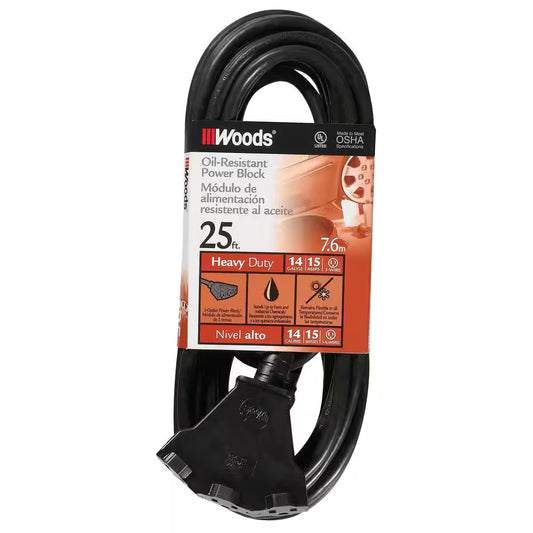 25 Ft. 14/3 SJTOW Agricultural Outdoor Heavy-Duty Extension Cord with Power Block
