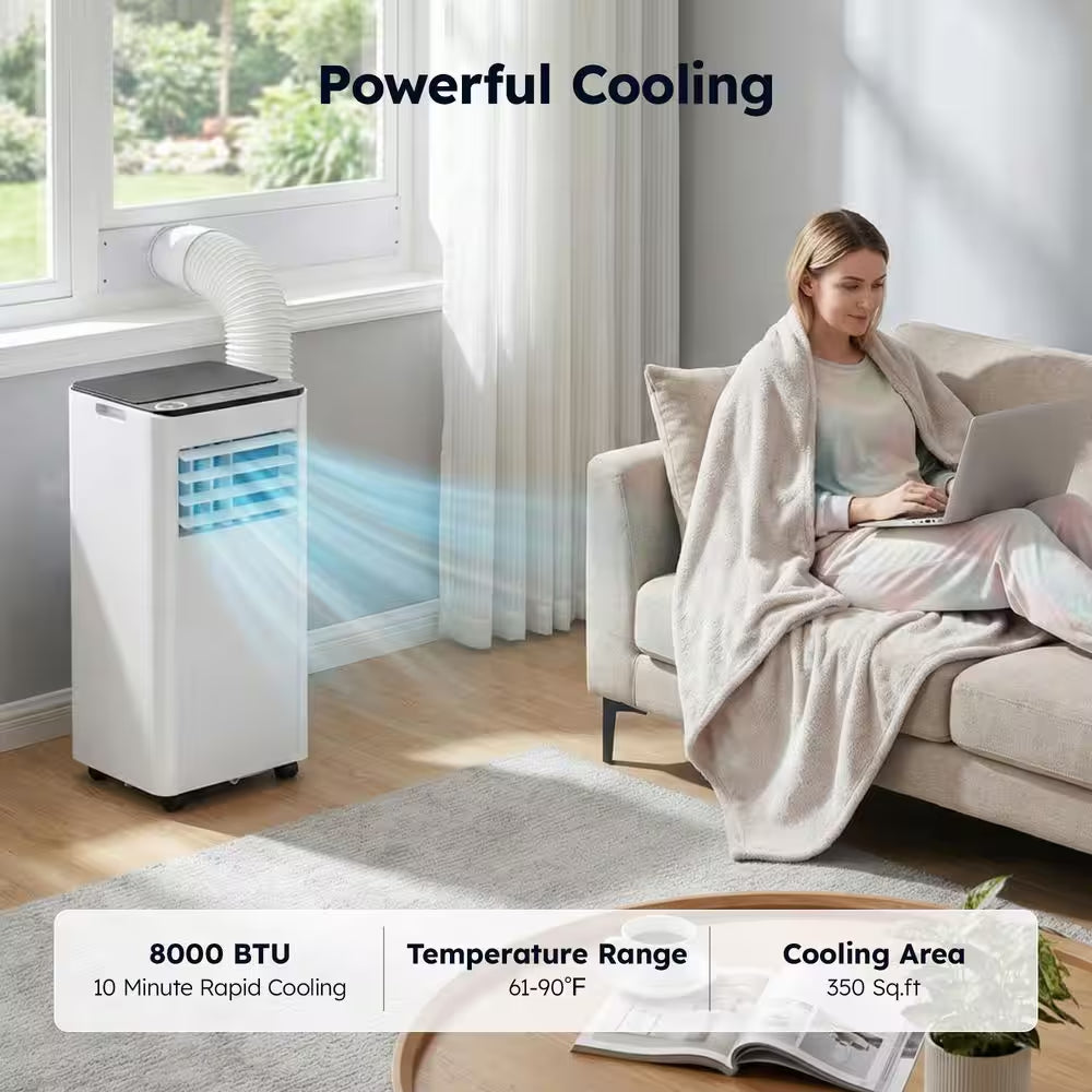 8000 BTU Portable Air Conditioner 350 Sq. Ft. with Dehumidifier with Remote in White, Timer, 3-Modes