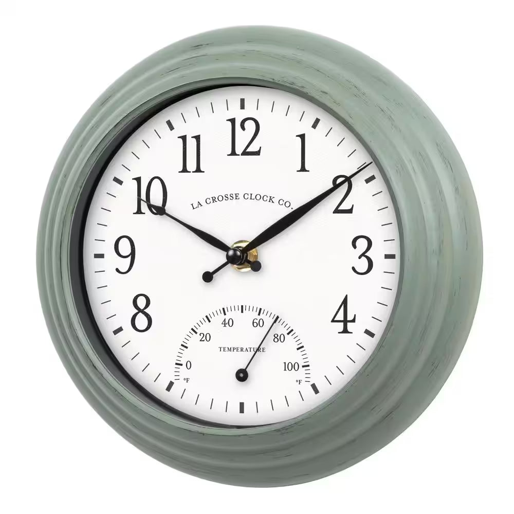 8 In. Sage Green Indoor/Outdoor Quartz Analog Wall Clock
