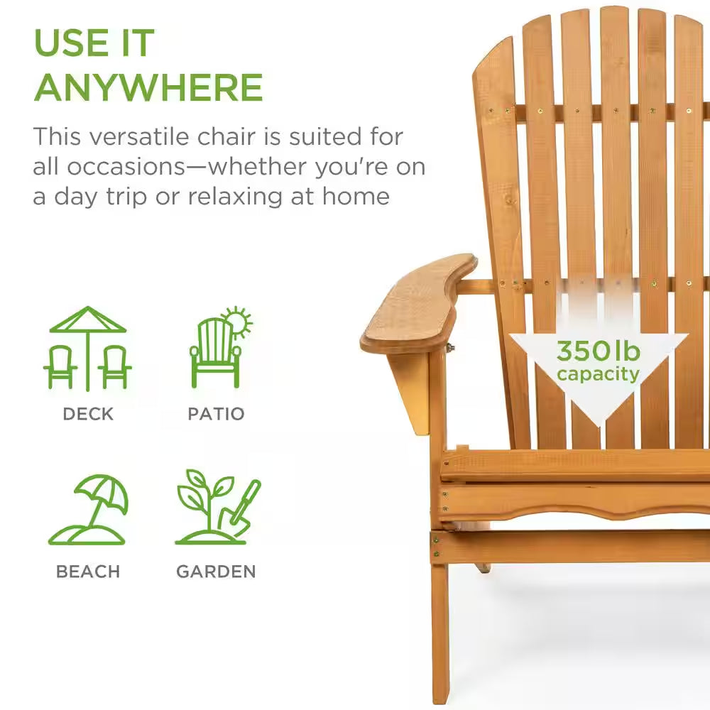Natural Folding Wood Outdoor Adirondack Chair Set of 1