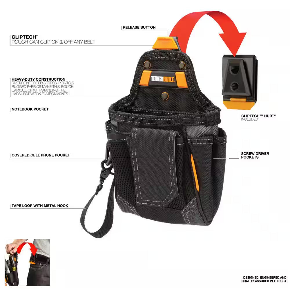 7.5" Warehouse Pouch in Black with 9 Pockets, Heavy Duty Tape Loop and Rugged Reinforced Construction