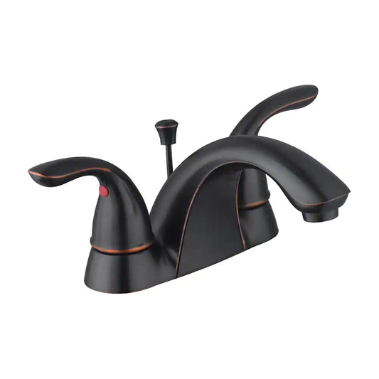 Builders 4 In. Centerset Double Handle Low-Arc Bathroom Faucet in Bronze